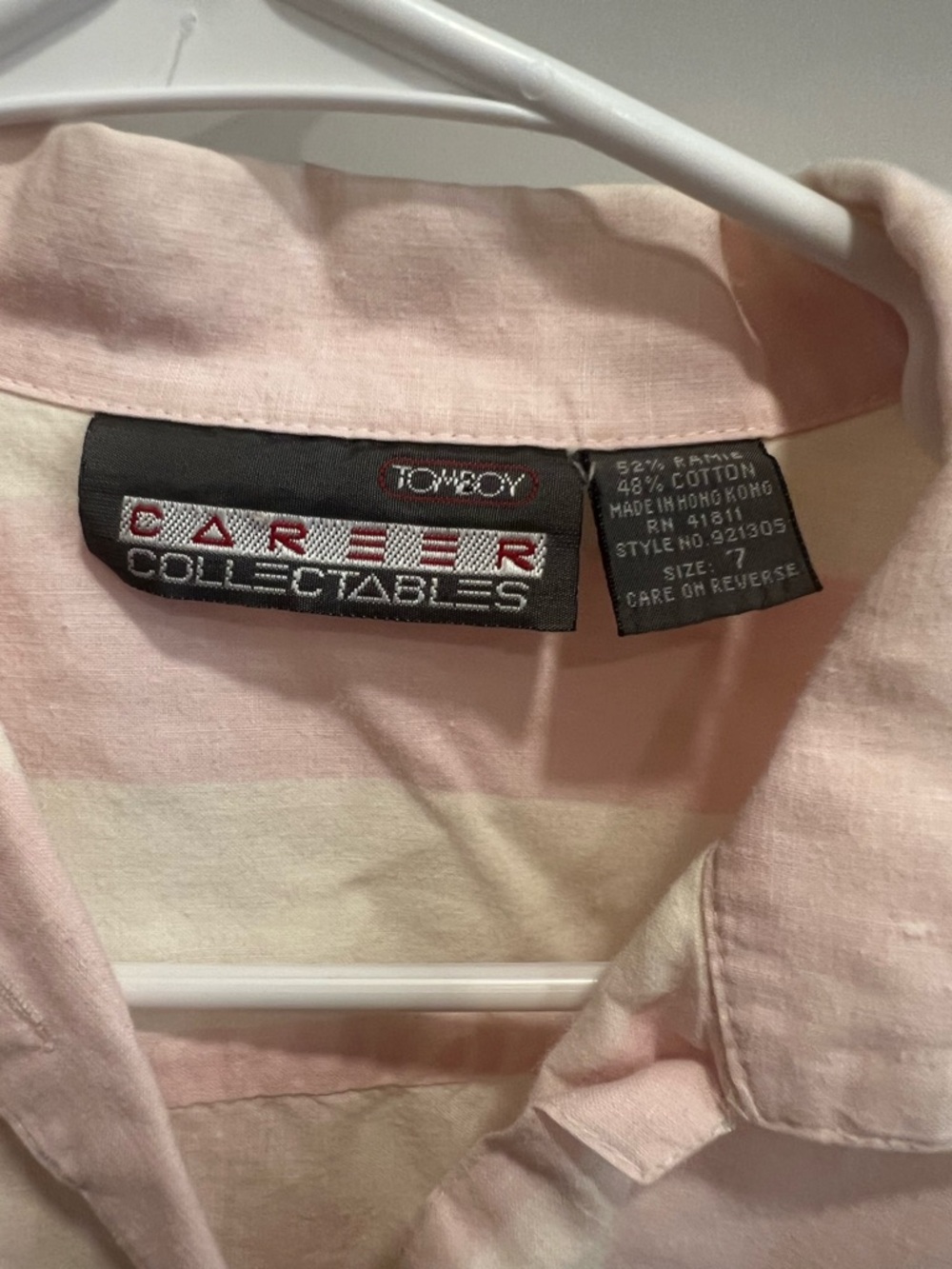 Vintage Pink and Cream Striped Short-Sleeve Button Shirt - Picture 3 of 7